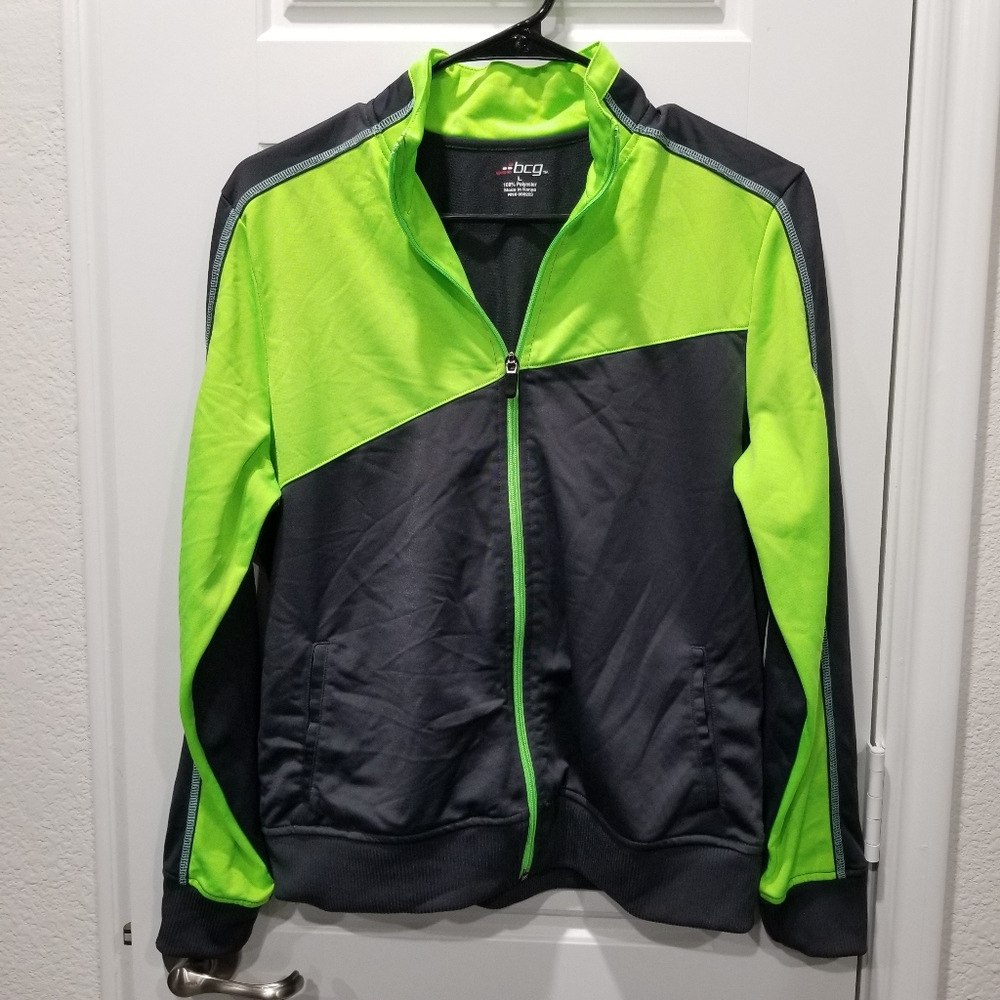 BCG Jacket Zip Up, Tracksuit Jacket, Gray Green Neon Size L